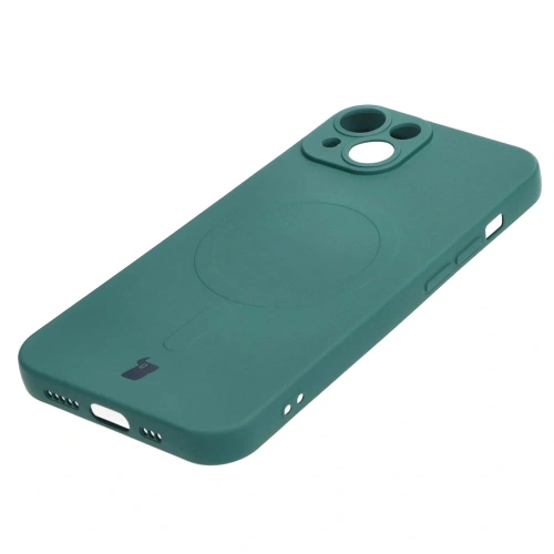 Etui silikonowe z pierścieniem magnetycznym Bizon Case Silicone Magnetic do Apple iPhone 14 ciemnozielone