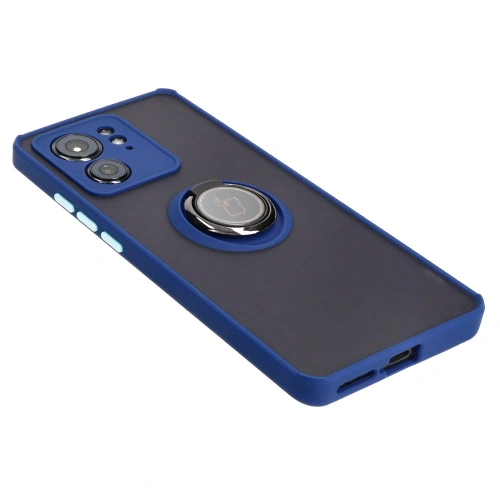 Etui z uchwytem na palec Bizon Case Hybrid Ring do Motorola Edge 40 przydymione z granatową ramką