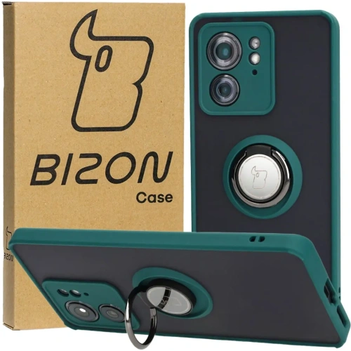 Etui z uchwytem na palec Bizon Case Hybrid Ring do Motorola Edge 40 przydymione z ciemnozieloną ramką