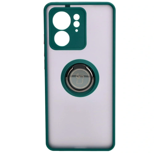 Etui z uchwytem na palec Bizon Case Hybrid Ring do Motorola Edge 40 przydymione z ciemnozieloną ramką