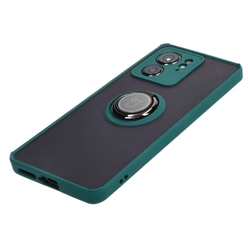 Etui z uchwytem na palec Bizon Case Hybrid Ring do Motorola Edge 40 przydymione z ciemnozieloną ramką