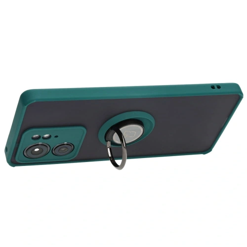 Etui z uchwytem na palec Bizon Case Hybrid Ring do Motorola Edge 40 przydymione z ciemnozieloną ramką