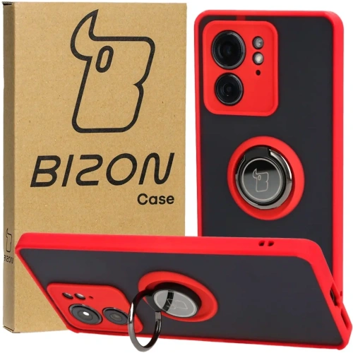 Etui z uchwytem na palec Bizon Case Hybrid Ring do Motorola Edge 40 przydymione z czerwoną ramką