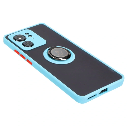 Etui z uchwytem na palec Bizon Case Hybrid Ring do Motorola Edge 40 przydymione z jasnoniebieską ramką