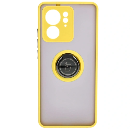 Etui z uchwytem na palec Bizon Case Hybrid Ring do Motorola Edge 40 przydymione z żółtą ramką
