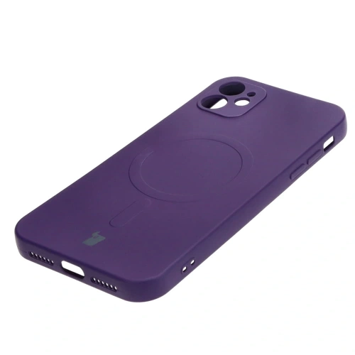Etui silikonowe z pierścieniem magnetycznym Bizon Case Silicone Magnetic do Apple iPhone 11 śliwkowe
