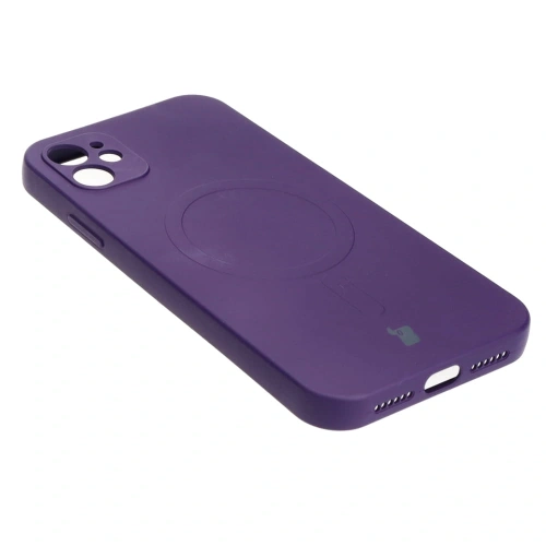 Etui silikonowe z pierścieniem magnetycznym Bizon Case Silicone Magnetic do Apple iPhone 11 śliwkowe