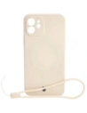 Etui silikonové s magnetickým kroužkem Bizon Case Silicone Magnetic pro Apple iPhone 12 béžové