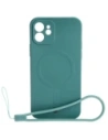 Etui silikonové s magnetickým kroužkem Bizon Case Silicone Magnetic pro Apple iPhone 12 tmavě zelené