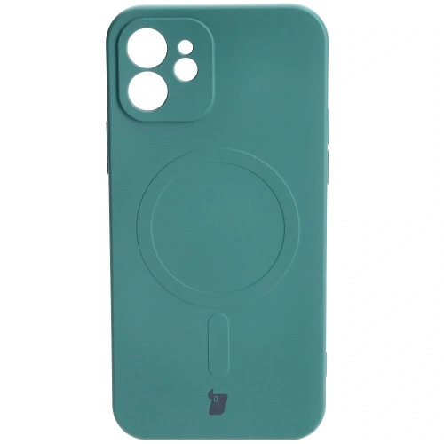 Etui silikonowe z pierścieniem magnetycznym Bizon Case Silicone Magnetic do Apple iPhone 12 ciemnozielone