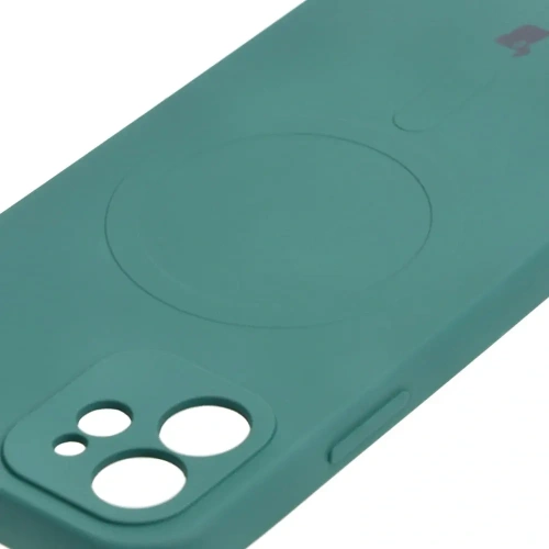 Etui silikonowe z pierścieniem magnetycznym Bizon Case Silicone Magnetic do Apple iPhone 12 ciemnozielone
