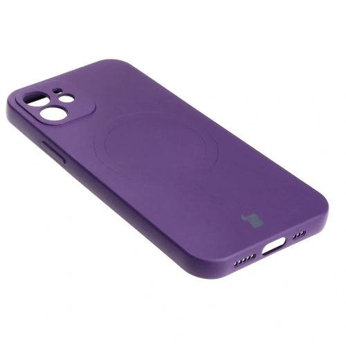 Etui silikonowe z pierścieniem magnetycznym Bizon Case Silicone Magnetic do Apple iPhone 12 śliwkowe