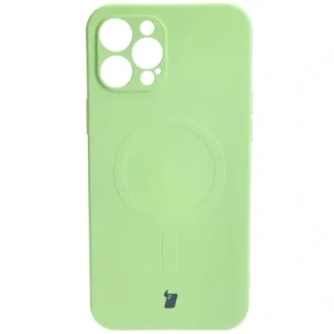 Etui silikonowe z pierścieniem magnetycznym Bizon Case Silicone Magnetic do Apple iPhone 12 Pro Max jasnozielone