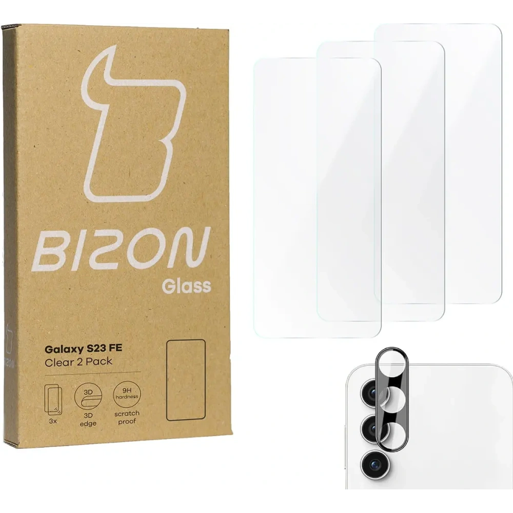 Wholesale BIZON Clear 3x screen glass + camera glass Samsung Galaxy S23 FE - BIZ3355 - {ean13} - Hurt