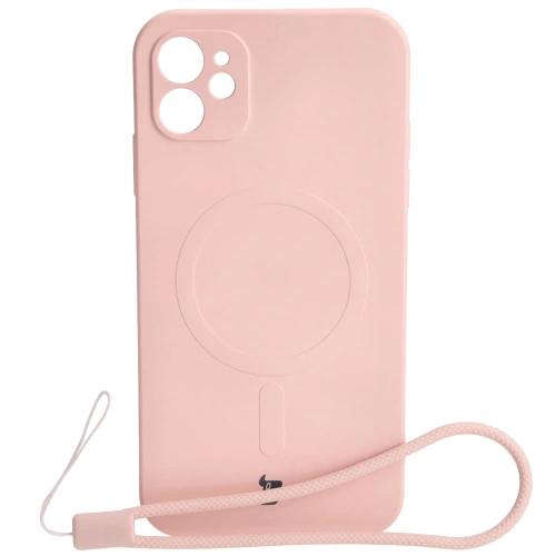 Etui silikonowe z pierścieniem magnetycznym Bizon Case Silicone Magnetic do Apple iPhone 11 jasnoróżowe