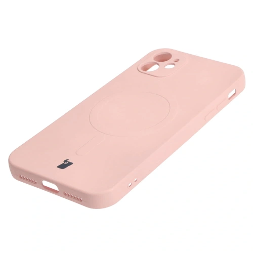 Etui silikonowe z pierścieniem magnetycznym Bizon Case Silicone Magnetic do Apple iPhone 11 jasnoróżowe