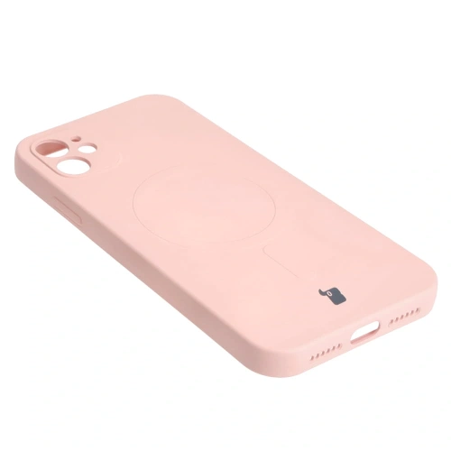 Etui silikonowe z pierścieniem magnetycznym Bizon Case Silicone Magnetic do Apple iPhone 11 jasnoróżowe