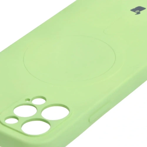 Etui silikonowe z pierścieniem magnetycznym Bizon Case Silicone Magnetic do Apple iPhone 12 Pro jasnozielone