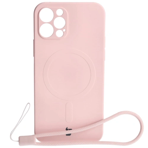 Etui silikonowe z pierścieniem magnetycznym Bizon Case Silicone Magnetic do Apple iPhone 12 Pro jasnoróżowe
