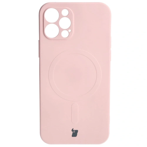 Etui silikonowe z pierścieniem magnetycznym Bizon Case Silicone Magnetic do Apple iPhone 12 Pro jasnoróżowe