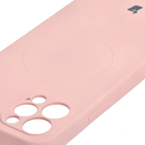 Etui silikonowe z pierścieniem magnetycznym Bizon Case Silicone Magnetic do Apple iPhone 12 Pro jasnoróżowe