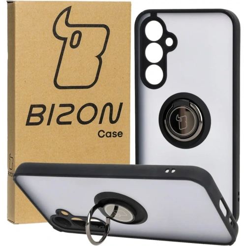 Etui z uchwytem na palec Bizon Case Hybrid Ring do Samsung Galaxy S23 FE przydymione z czarną ramką