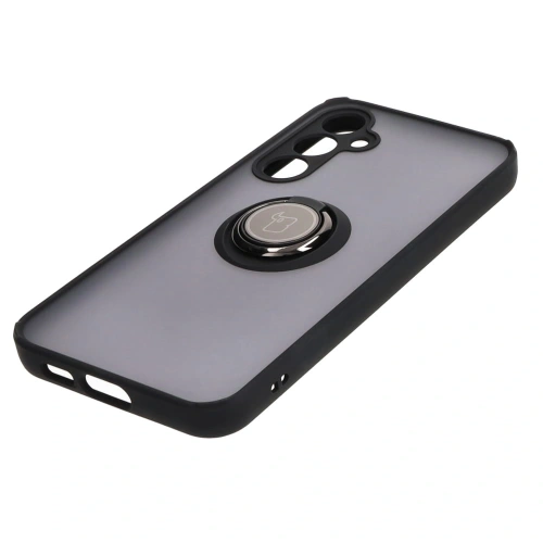 Etui z uchwytem na palec Bizon Case Hybrid Ring do Samsung Galaxy S23 FE przydymione z czarną ramką