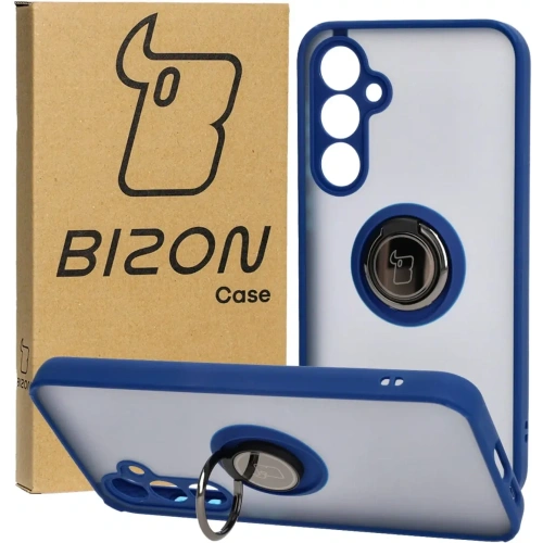 Etui z uchwytem na palec Bizon Case Hybrid Ring do Samsung Galaxy S23 FE przydymione z granatową ramką