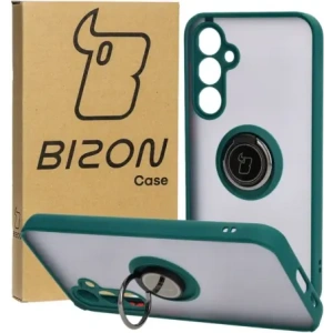 Hurtownia GSM - Etui s úchytem na palec Bizon Case Hybrid Ring pro Samsung Galaxy S23 FE kouřové s tmavě zeleným rámem - BIZ3366 - {ean13} - Hurt