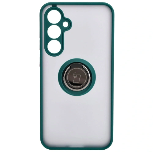 Etui z uchwytem na palec Bizon Case Hybrid Ring do Samsung Galaxy S23 FE przydymione z ciemnozieloną ramką