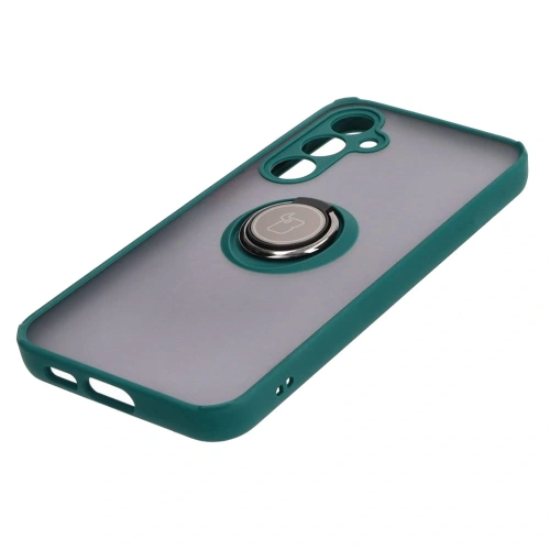 Etui z uchwytem na palec Bizon Case Hybrid Ring do Samsung Galaxy S23 FE przydymione z ciemnozieloną ramką