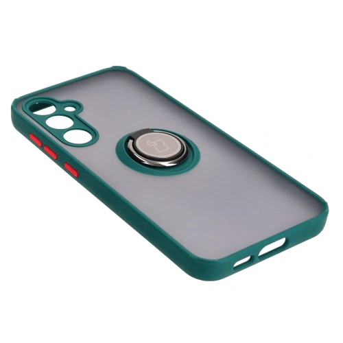 Etui z uchwytem na palec Bizon Case Hybrid Ring do Samsung Galaxy S23 FE przydymione z ciemnozieloną ramką