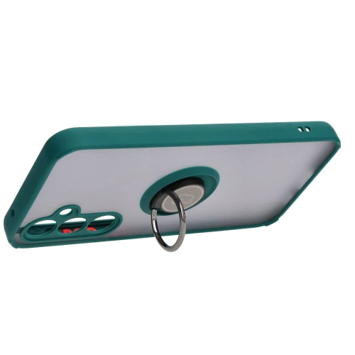 Etui z uchwytem na palec Bizon Case Hybrid Ring do Samsung Galaxy S23 FE przydymione z ciemnozieloną ramką