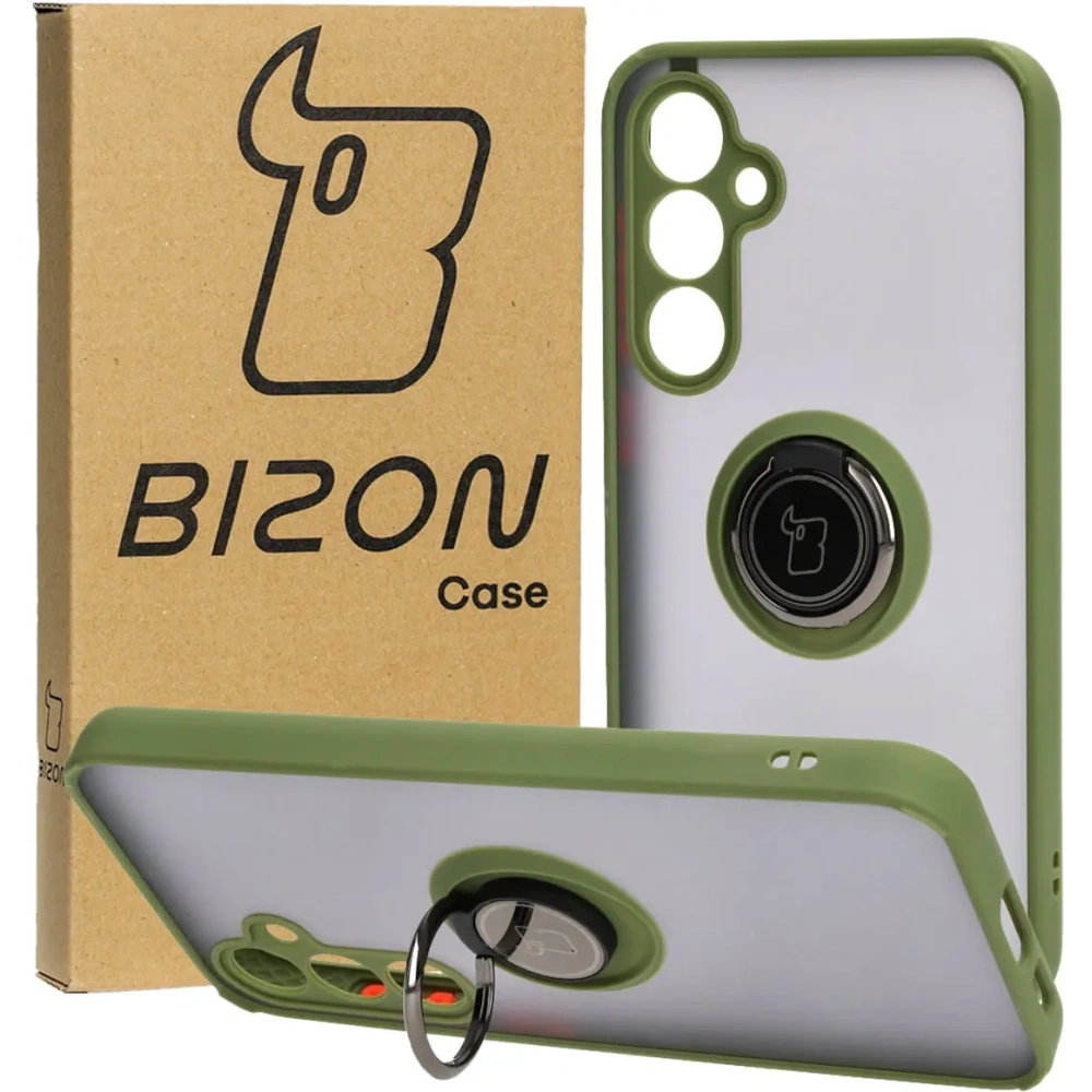 Wholesale Bizon Case Hybrid Ring Samsung Galaxy S23 FE smoky with a green frame - BIZ3367 - {ean13} - Hurt