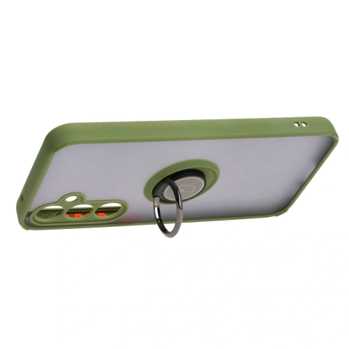 Etui z uchwytem na palec Bizon Case Hybrid Ring do Samsung Galaxy S23 FE przydymione z zieloną ramką
