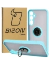Etui z uchwytem na palec Bizon Case Hybrid Ring do Samsung Galaxy S23 FE kouřové s jasně modrým rámečkem