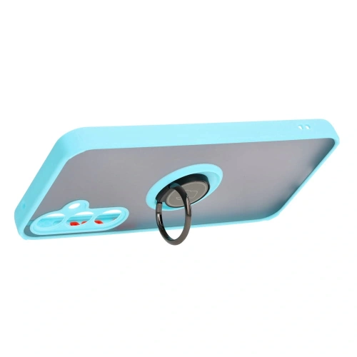 Etui z uchwytem na palec Bizon Case Hybrid Ring do Samsung Galaxy S23 FE przydymione z jasnoniebieską ramką