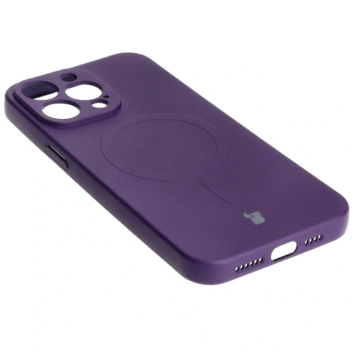 Etui silikonowe z pierścieniem magnetycznym Bizon Case Silicone Magnetic do Apple iPhone 15 Pro Max śliwkowe