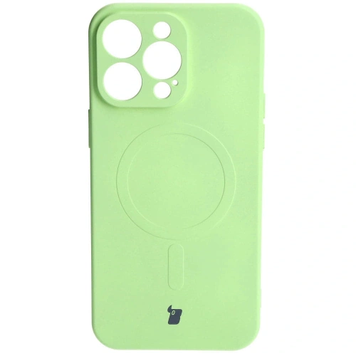 Etui silikonowe z pierścieniem magnetycznym Bizon Case Silicone Magnetic do Apple iPhone 15 Pro Max jasnozielone