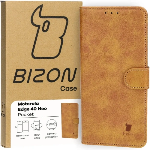 Etui z klapką Bizon Case Pocket do Motorola Edge 40 Neo brązowe