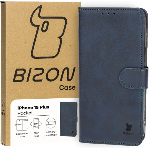 Etui z klapką Bizon Case Pocket do Apple iPhone 15 Plus granatowe