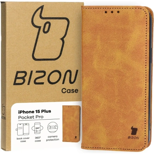 Etui z klapką Bizon Case Pocket Pro do Apple iPhone 15 Plus brązowe