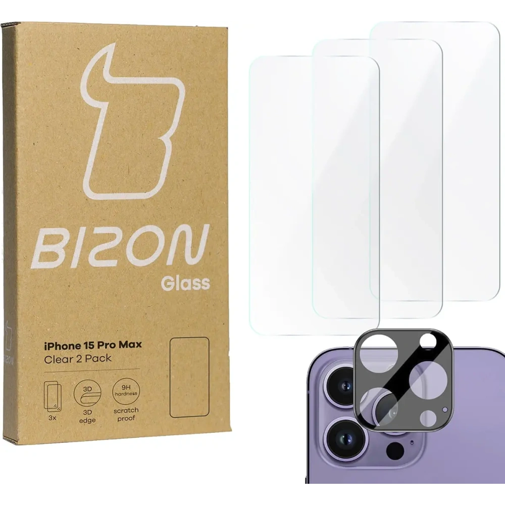 Hurtownia GSM - BIZON Clear 3x Bildschirmglas + Kameraglas Apple iPhone 15 Pro Max - BIZ3509 - {ean13} - Hurt