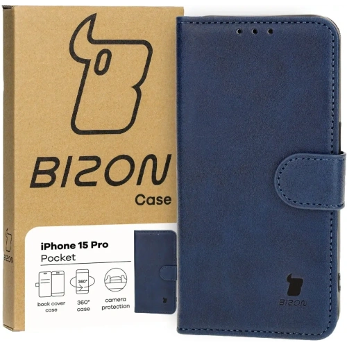 Etui z klapką Bizon Case Pocket do Apple iPhone 15 Pro granatowe