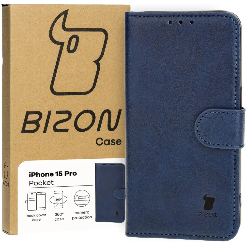 Hurtownia GSM - Etui z klapką Bizon Case Pocket do Apple iPhone 15 Pro tmavě modré - BIZ3566 - {ean13} - Hurt