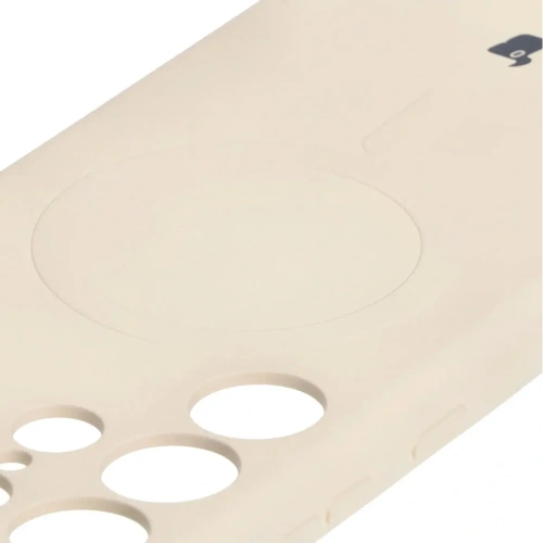 Etui silikonowe z pierścieniem magnetycznym Bizon Case Silicone Magnetic do Samsung Galaxy S23 Ultra beżowe