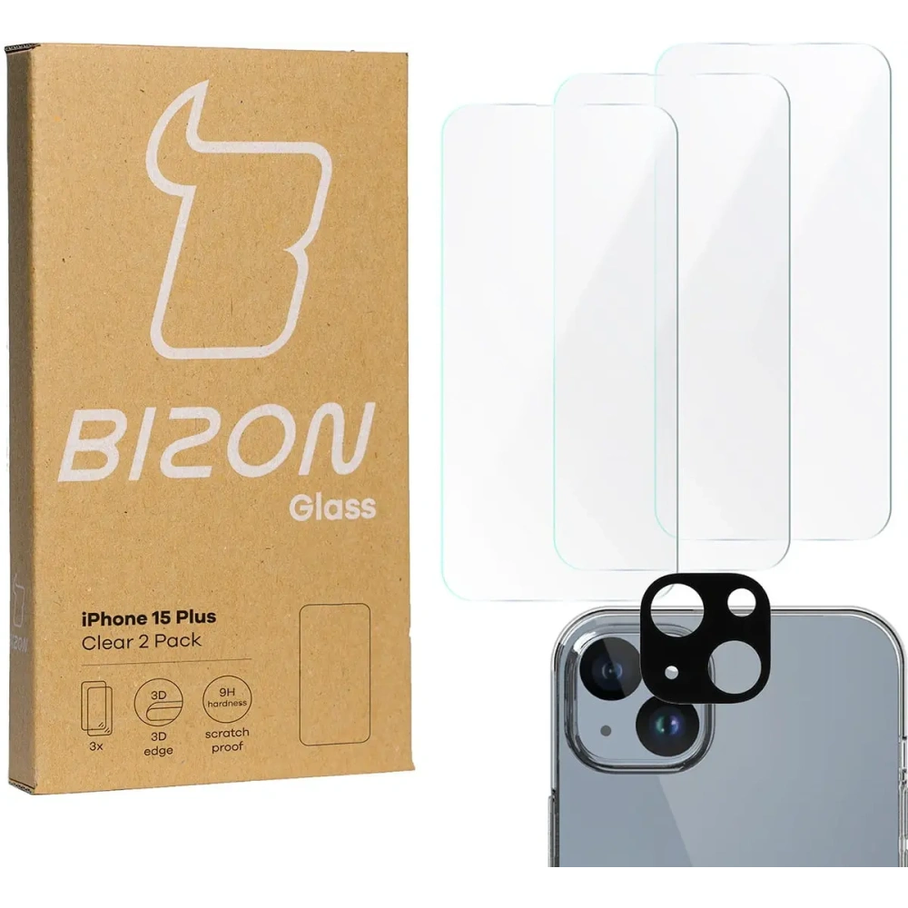 Hurtownia GSM - BIZON Clear 3x sticlă de ecran + sticlă de cameră Apple iPhone 15 Plus - BIZ3594 - {ean13} - Hurt