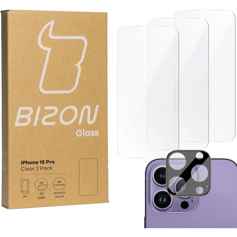 Hurtownia GSM - BIZON Clear 3x képernyőüveg + kameraüveg Apple iPhone 15 Pro - BIZ3595 - {ean13} - Hurt