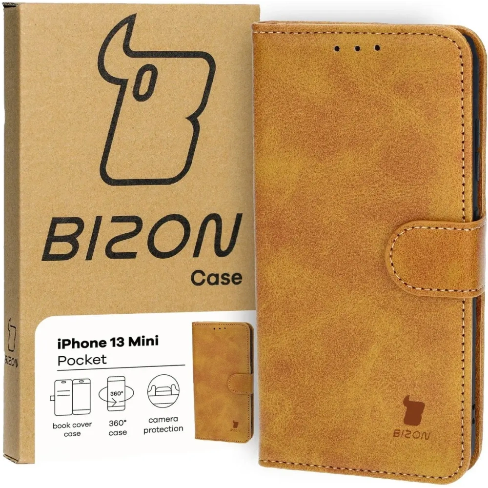 Hurtownia GSM - Etui z klapką Bizon Case Pocket do Apple iPhone 13 Mini brązowe - BIZ3598 - {ean13} - Hurt