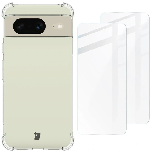 Etui + 2x szkło na ekran Bizon Case Clear Pack do Google Pixel 8 przezroczyste